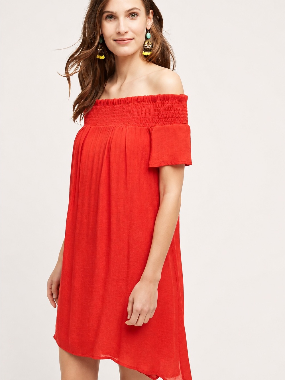 Anthropologie AMADI Red Gauze Off Shoulder Dress XXS Petite